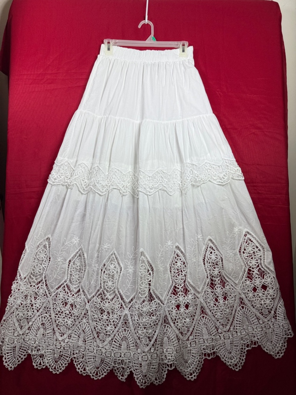 Women's White Maxi Skirt with Lace Trim - Picture 9 of 13